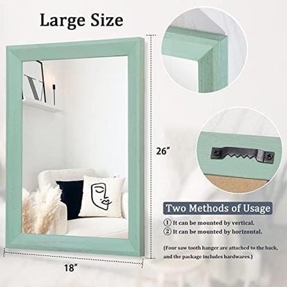 AAZZKANG Wood Framed Mirror Rectangle Modern Farmhouse Wall Mirrors Decor Large 26"x18" for Bedroom Living Room Bathroom Green