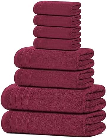 Tens Towels 8 Piece Towel Set, 2 XL Bath, 2 Hand, 4 Washcloth, Burgundy