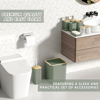 XLHOMO Bathroom Accessories Set - 25PC Sage Green Bathroom Set, Bathroom Set with Shower Curtain and Rugs, Green Shower Curtain Set, Toilet Brush, Bathroom Trash Can
