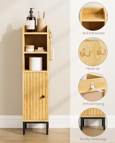 Bathroom Storage Cabinet, Small Corner Floor Hutch with Door and Shelves, Narrow Toilet Paper Cabinet, Bathroom Organizer with Adjustable Shelf, for Toile、Small Spaces