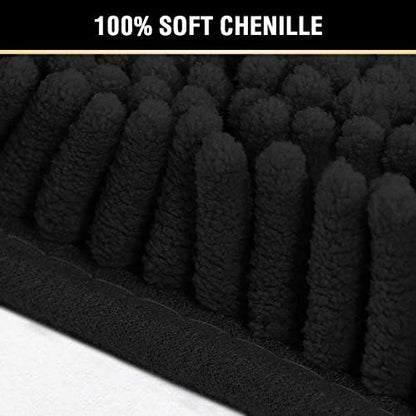 H.VERSAILTEX Original Luxury Chenille Bathroom Rug Mat (32" x 20"/20" x 20"), Extra Soft & Absorbent Shaggy Rugs, Machine Wash/Dry, Perfect Plush Carpet Mats for Tub (Curved Set, Black)