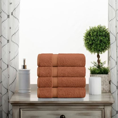 SUPERIOR Egyptian Cotton Plush & Absorbent, Hand Towel Set of 4, Rust