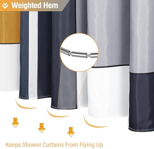 BTTN Gold Modern Geometric Waterproof Fabric Shower Curtain Set, 72 x 72