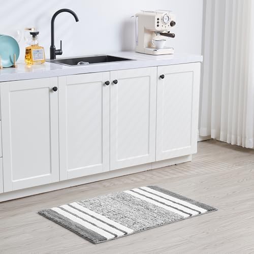 CozeCube Grey Striped 24"x16" Non Slip Washable Bath Mat