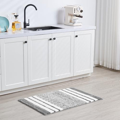 CozeCube Grey Striped 32"x20" Non Slip Washable Bath Mat