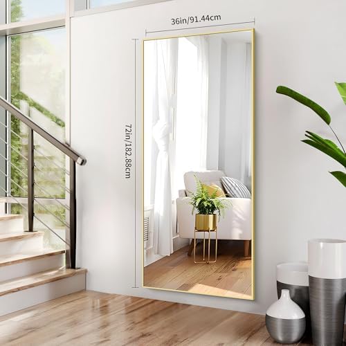 COFENY 36x72inch Bathroom Mirror, Gold Rectangle Mirror with Thin Metal Frame, Large Rectangular Wall Mirrors for Bathroom, Living Roomm, Hair Salon, Big Farmehouse Mirror Hang Horizontal/Vertical