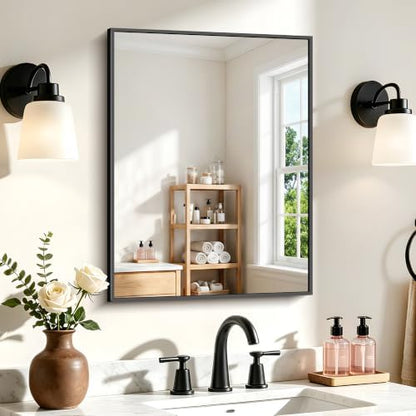 COFENY Black Bathroom Mirror for Wall, 18x24 Inch Rectangle Mirror with Metal Frame, Modern Vanity Mirrors for Bathroom Living Room, Entryway Hangs Horizontal or Vertical