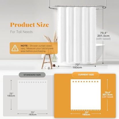 BTTN 72x78 Long Boho Farmhouse Linen Heavy Duty Cloth Shower Curtain, White