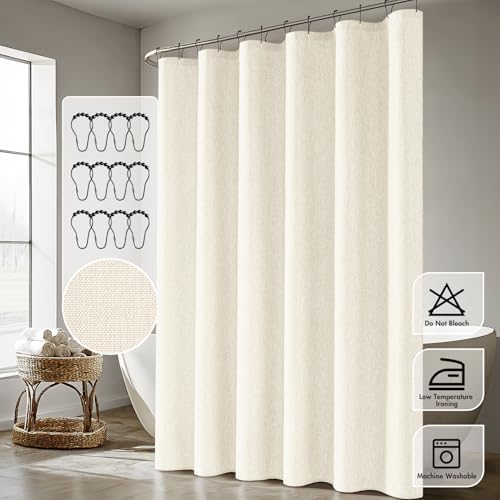 ANRODUO Ivory Extra Long Linen Fabric Shower Curtain Set - W72xL108