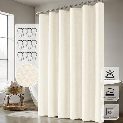 ANRODUO Ivory Extra Long Linen Fabric Shower Curtain Set - W72xL108