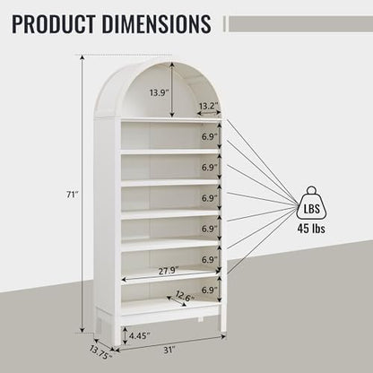 IFBUY 71" Tall Arched Bathroom Storage Cabinet, 7-Tier Modern Farmhouse Storage Cabinet with Adjustable Shelves, Wood Freestanding Cabinet for Bathroom, Living Room, Entryway, Hallway (Antique White)