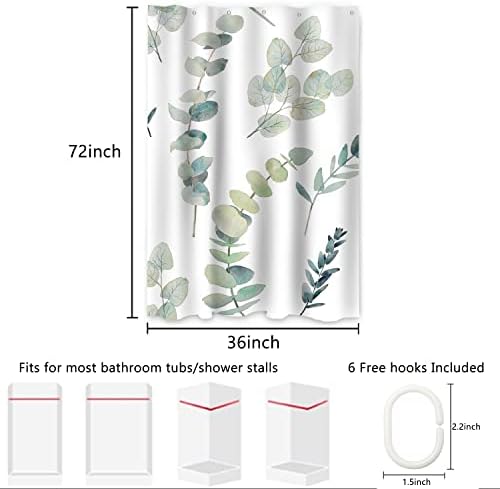 AWERT Small Half Size Stall Shower Curtain with 6 Hooks Green Leaves Shower Stall Curtain 36 x 72 Boho 36 inch Shower Curtain for Bathroom/RV and Camper