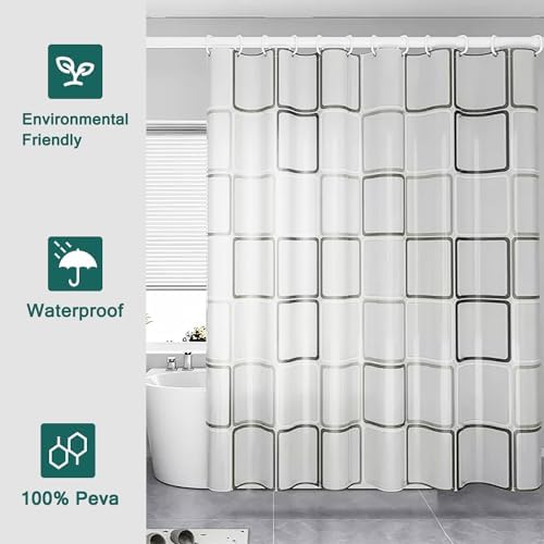 Shower Curtain Liner, Big Square Waterproof PEVA Shower Curtains with 3 Duty Heavy Bottom Magnets and 12 Rust Proof Grommets, 72x72 Weighted Shower Liner for Shower Stall, Bathtubs