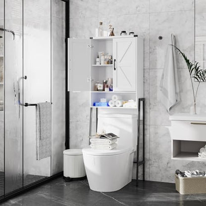 Vabches Over The Toilet Storage Cabinet with 2-Door Design Bathroom Organizers and Storage with Anti-Tip Device Over Toilet Organizer with Shelves for Bathroom,Restroom,Laundry White