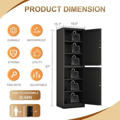 Tall Metal Narrow Bathroom Storage Locker Cabinet 67" H,Black Kitchen Pantry Cabinets with 4 Adjustable Shelves and 2 Lockable Doors,File Cabinet Organizer for Kitchen Home Office Living Dining Room