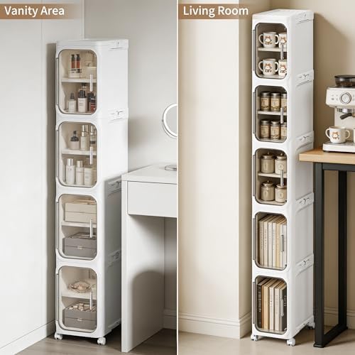4-Tier Narrow Storage Cabinet Slim Bathroom Tall Skinny Organizer,White