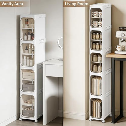 4-Tier Narrow Storage Cabinet Slim Bathroom Tall Skinny Organizer,White
