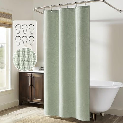 MIULEE Stall Spring Linen Shower Curtain Sage Green W36*L72 6 Metal Hooks