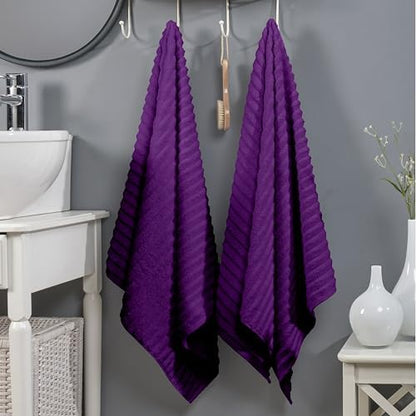 Elegant Comfort 100% Turkish Cotton Corduroy Ribbed Luxury Soft 2 Pack Bath Towels 27 x 54 Inch - Ultra Plush, Absorbent, Quick Dry, Hotel Spa Quality Towels for Bathroom Essentials, Purple