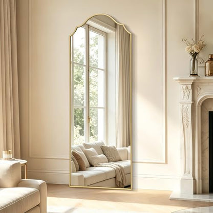 Besdomus Scalloped Full Length Mirror: 21"x56" Gold Arched Floor Mirror