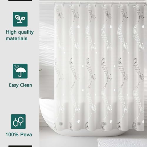 Shower Curtain Liner, 100% Waterproof Peva Shower Curtains with 3 Duty Heavy Bottom Magnets and 12 Rust Proof Grommets, 72x72 Weighted Shower Liner for Shower Stall, Bathtubs
