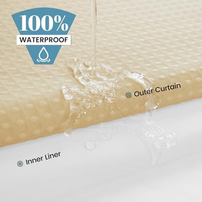 SORTTO No Hook Waffle Shower Curtain with Snap in Liner Set, 71x74, Cream