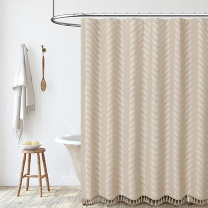 Dynamene Stall Boho Farmhouse Shower Curtain Tufted Chevron 54"x78" Beige