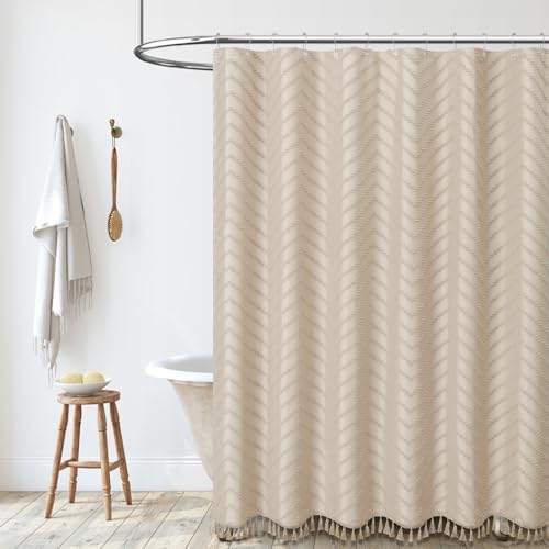 Dynamene Stall Boho Farmhouse Shower Curtain Tufted Chevron 60"x72" Beige