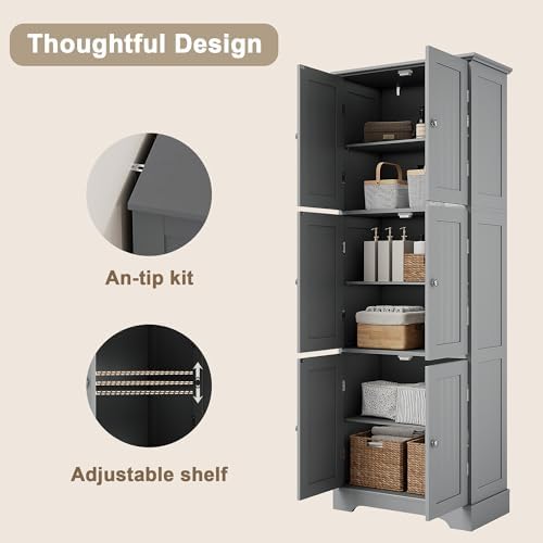 ChooChoo 63.2" Tall Bathroom Storage Cabinet with 6 Doors