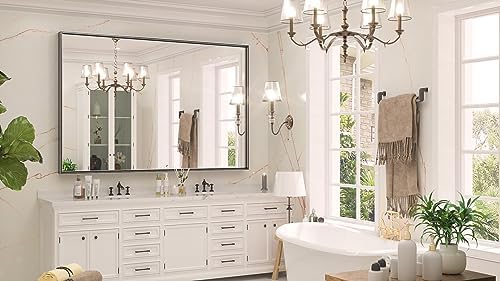 Keonjinn 60x40 Inch Black Bathroom Mirror for Over Sink, Rectangular