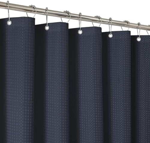 2-in-1 Waterproof Fabric Shower Curtain - No Separate Liner Needed, Hotel-Style Waffle Weave, Effortless Cleaning & Washable Bathroom Shower Curtain Set,72Wx72H,Navy Blue