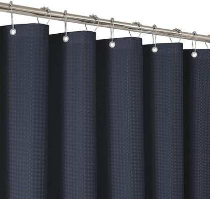 2-in-1 Waterproof Fabric Shower Curtain - No Separate Liner Needed, Hotel-Style Waffle Weave, Effortless Cleaning & Washable Bathroom Shower Curtain Set,72Wx72H,Navy Blue