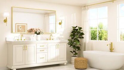 TETOTE Brushed Gold Mirror Beveled Frame 72" x 36" Large Brass Gold Rectangle Bathroom Vanity Wall Mirror for Over Sink, Modern Farmhouse, Tempered Glass, Shatterproof, Stronger Frame