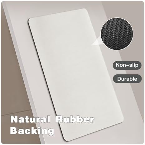 TYUU Thin Bath Mat, Bathroom Rugs Non Slip Washable, 24x36 White