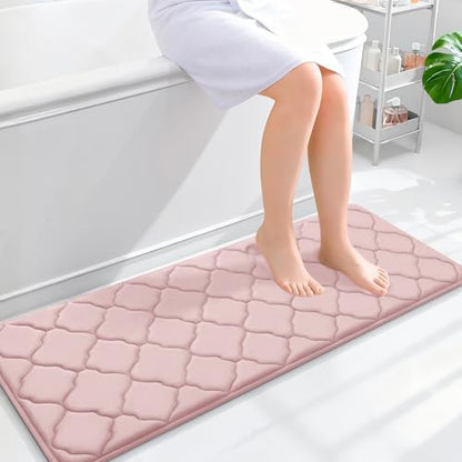 OLANLY Memory Foam Bath Mat Rug 47x17, Ultra Soft Bathroom Rugs, Pink