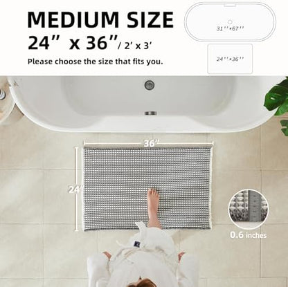 TYUU Waffle Bath Mat, Boho Bathroom Rugs Non Slip, 36x24 Grey & White