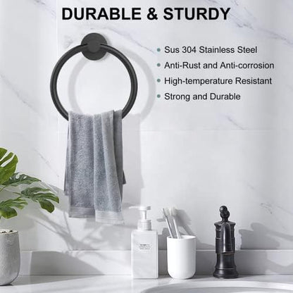 SetSail Towel Holder for Bathroom Wall Matte Black Towel Ring, 2 Pack