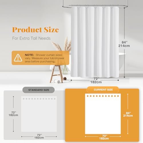 BTTN Long Linen Textured Waterproof Thick Shower Curtain Set, 72x84, White