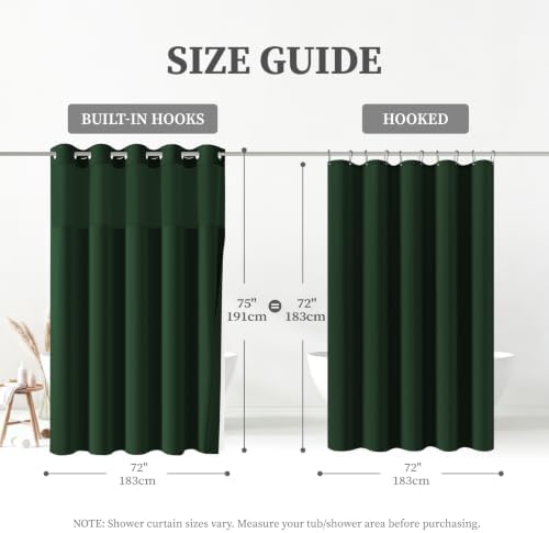 BTTN Emerald Green Ringless Linen Look Shower Curtain with Snap Liner 72x75
