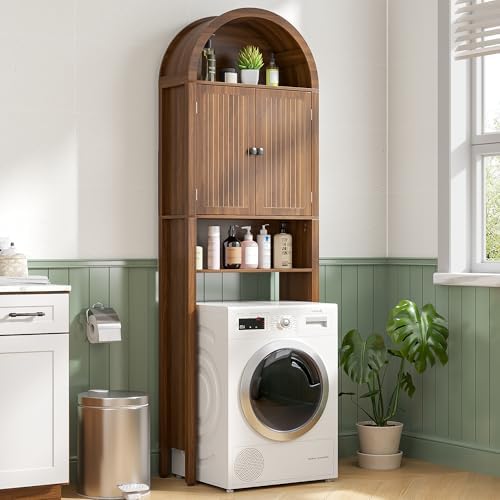 Arched Over The Toilet Storage Cabinet with Fluted Doors, Bathroom Shelf