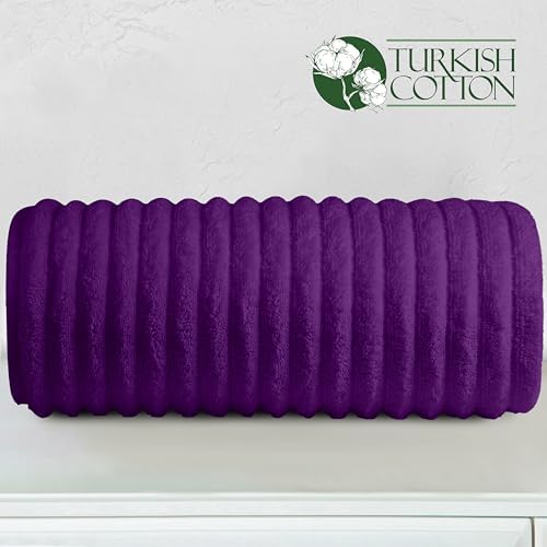 Elegant Comfort 100% Turkish Cotton Corduroy Ribbed Luxury Jumbo Bath Towel Ultra Soft - 35 x 70 Inch - Luxury Spa Premium Hotel Quality Highly Absorbent and Quick Dry Large Bath Towel, Purple