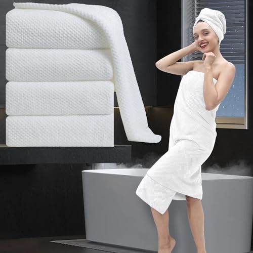 Extra Large Bath Towel Set of 4 (35"x70"),Oversized Bath Sheet Super Soft Highly Absorbent Jumbo Bathroom Towel Set Microfibers Quick Dry Shower Towel for Hotel,Bathroom,Guest,Spa,Gym (White)