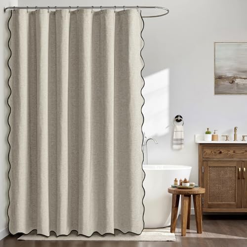 MIULEE Linen Scalloped Linen Shower Curtain 72x72 Inches
