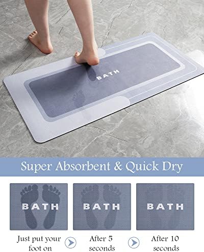 MontVoo-Bath Mat-Bath Mat Rug Non Slip Super Absorbent Stain Resistant Quick Dry Thin Bathroom Rug-Bath Mats for Bathroom Floor Bathtub Vanity-Bathmat Bath Rug Easy Care 17"x35" Blue