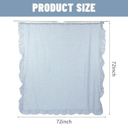 HunnmingRe Ruffled Gingham Shower Curtain Dusty Blue
