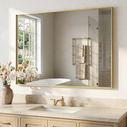 40"x30" Satin Gold Framed Rectangle Bathroom Vanity Wall Mirror