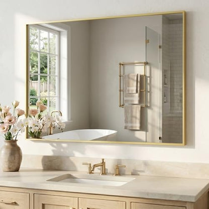 40"x30" Satin Gold Framed Rectangle Bathroom Vanity Wall Mirror