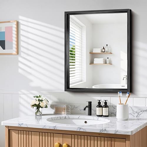 CIRCUMI 24"x30" Brushed Black Bathroom Mirror, Rectangular Vanity Mirror