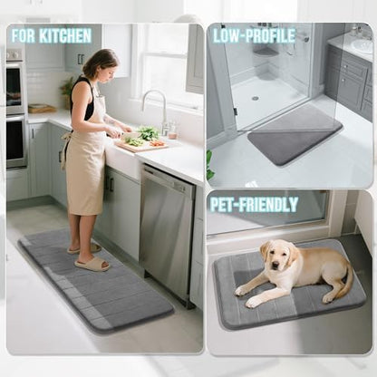 Yimobra Memory Foam Bathroom Mat Set, 31.5 x 20 & 24 x 20 in, Gray