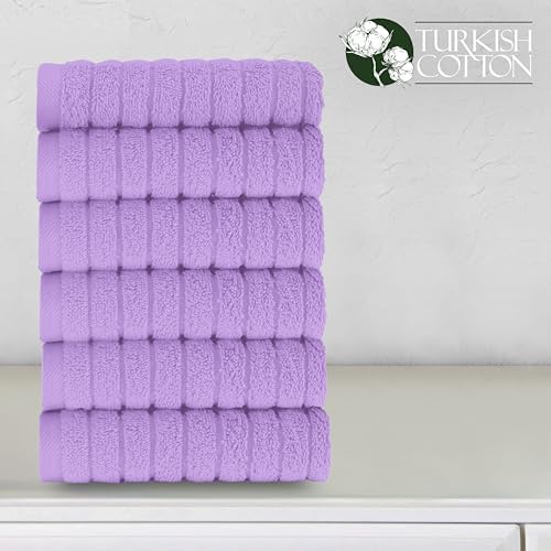 Elegant Comfort 100% Turkish Cotton Corduroy Ribbed Luxury Washcloths 6 Pack Soft 13 x 13 Inch - Higly Absorbent, Durable, Quick Dry, Spa Premium Hotel Quality for Bathroom or Travel, Lilac